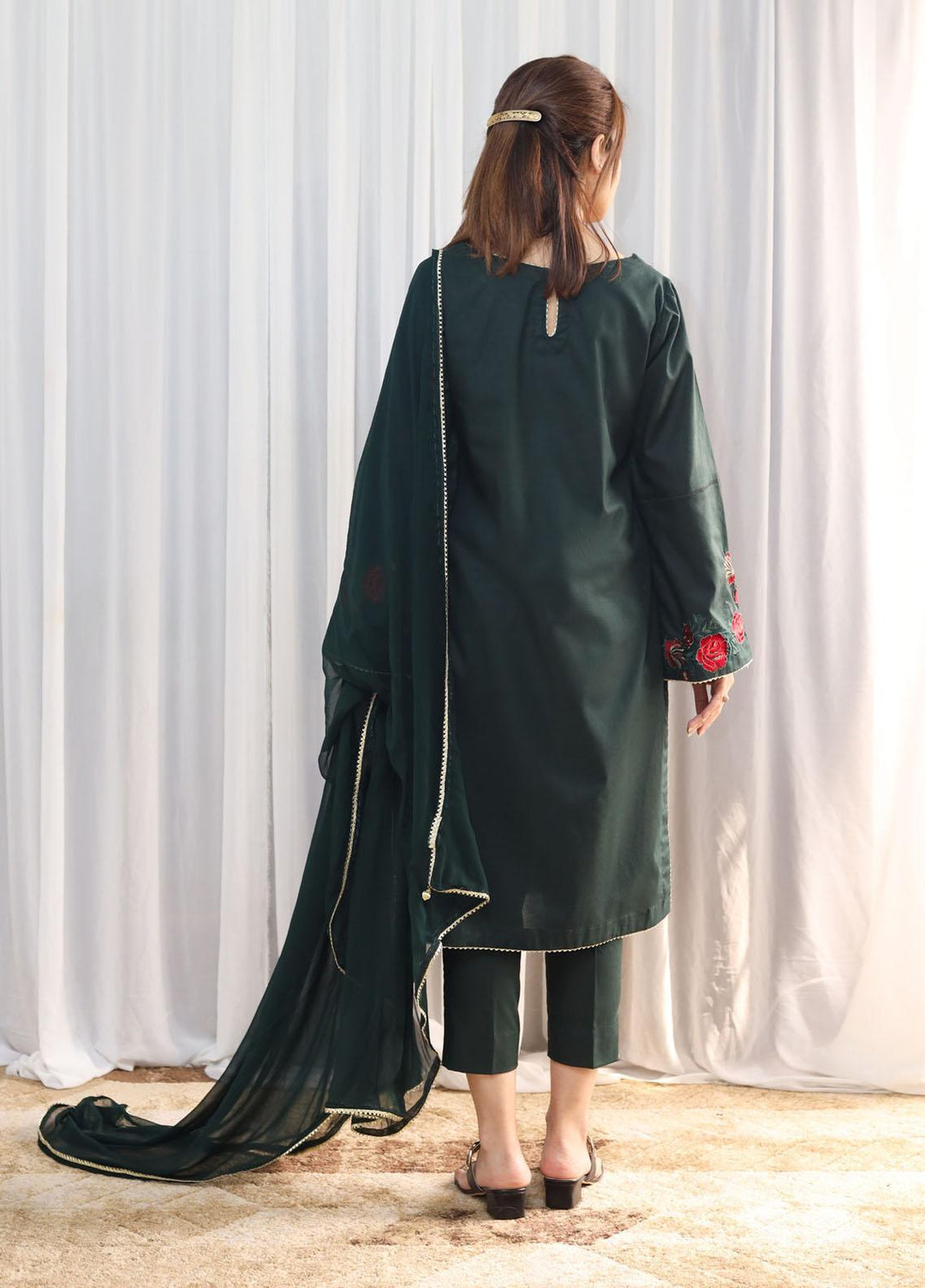 Hina Hassan Studio Casual Pret  Cotton 3 Piece Dress Evergreen Elegance W03G0223