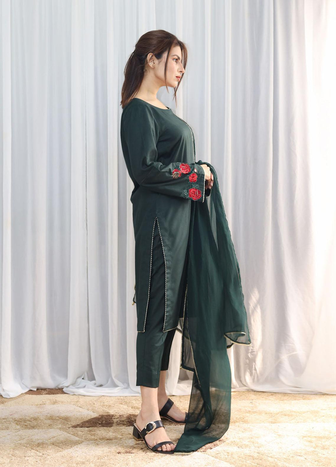 Hina Hassan Studio Casual Pret  Cotton 3 Piece Dress Evergreen Elegance W03G0223