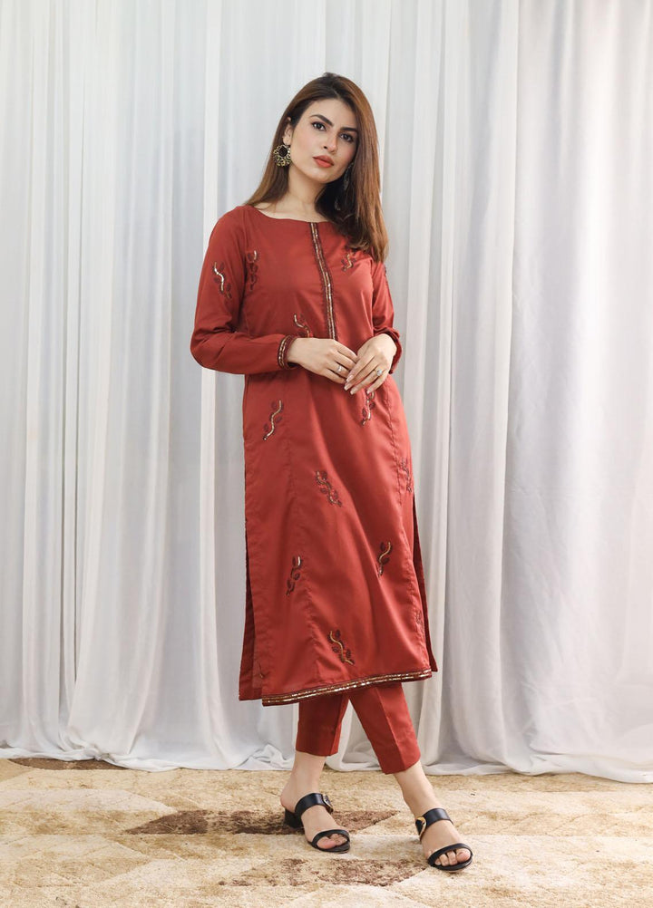Hina Hassan Studio Casual Pret  Cotton 2 Piece Dress Sunset Rust  W02R0223