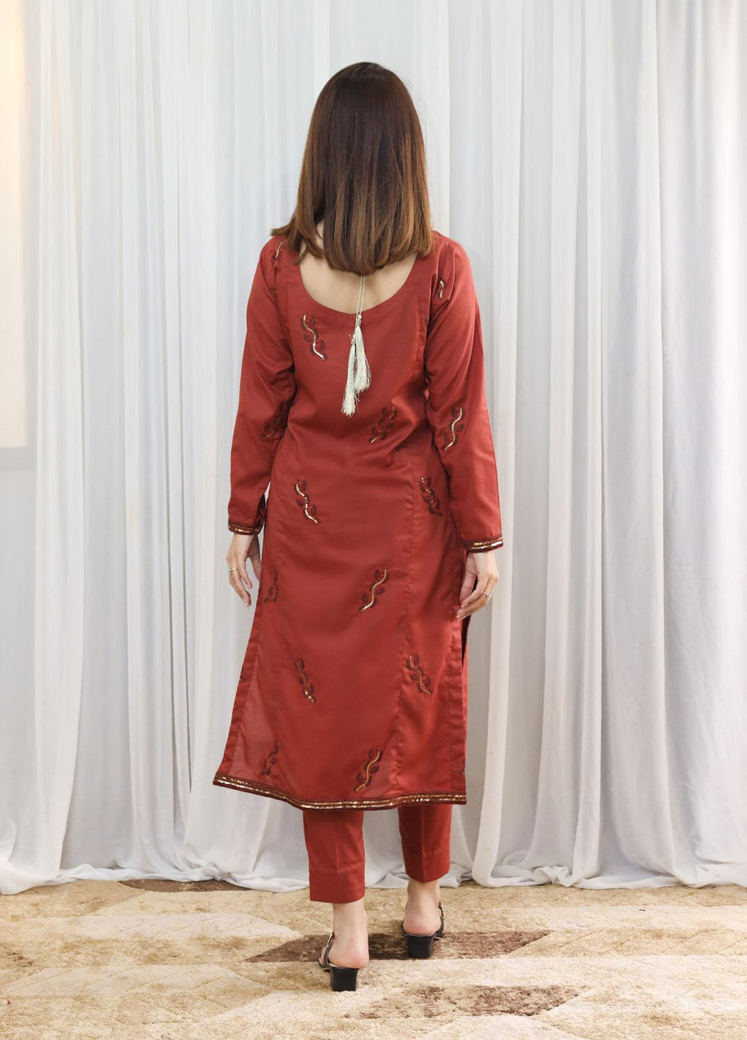 Hina Hassan Studio Casual Pret  Cotton 2 Piece Dress Sunset Rust  W02R0223