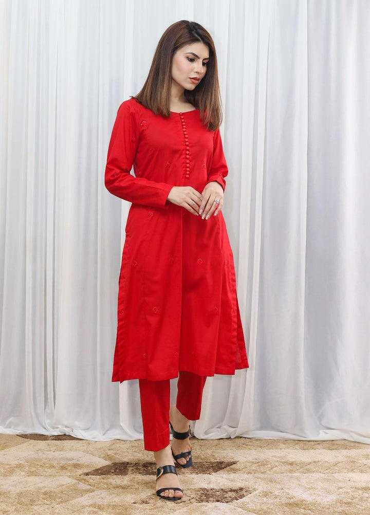 Hina Hassan Studio Casual Pret  Cotton 2 Piece Dress Red Sparkle W02S0223