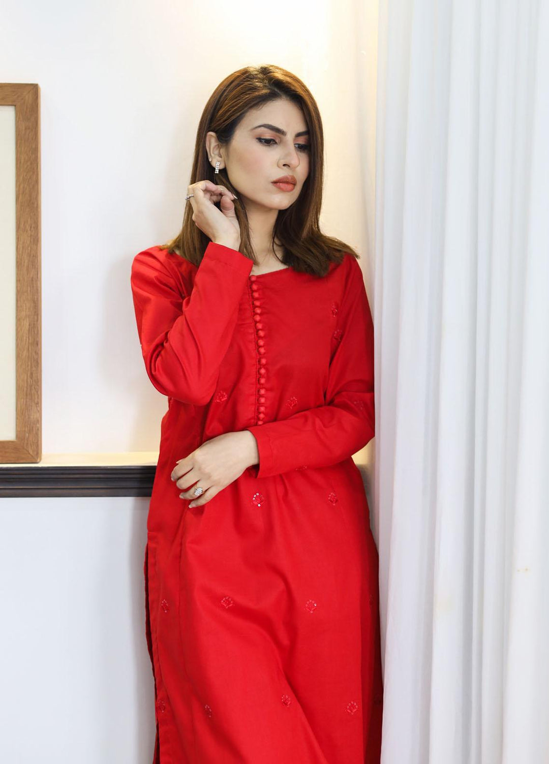 Hina Hassan Studio Casual Pret  Cotton 2 Piece Dress Red Sparkle W02S0223