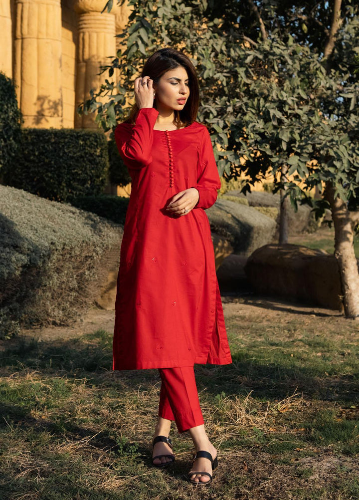 Hina Hassan Studio Casual Pret  Cotton 2 Piece Dress Red Sparkle W02S0223
