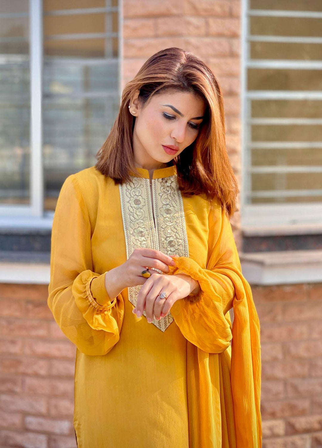 Hina Hassan Studio Pret  Viscose 3 Piece Suit HH22BE Marigold