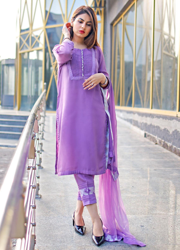 Hina Hassan Studio Pret  Raw Silk 3 Piece Suit HH22BE Vogue Amethyst