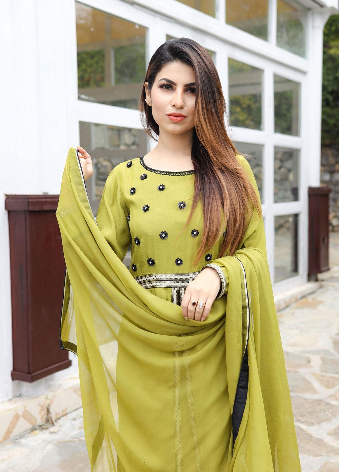 Hina Hassan Studio Pret  Raw Silk 3 Piece Suit HH22BE Olive Green