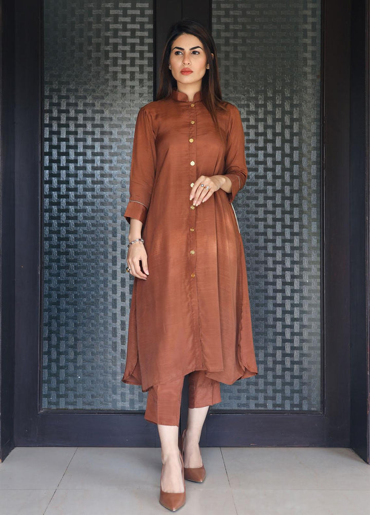 Hina Hassan Studio Pret  Raw Silk 2 Piece Suit HH22BE Rust Brown