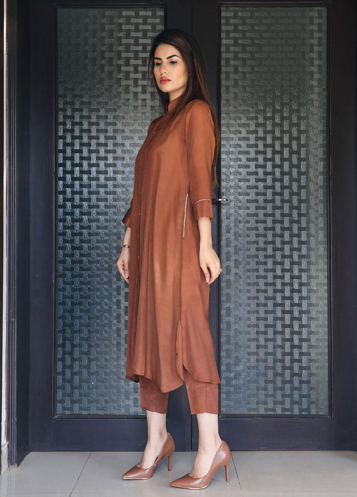 Hina Hassan Studio Pret  Raw Silk 2 Piece Suit HH22BE Rust Brown