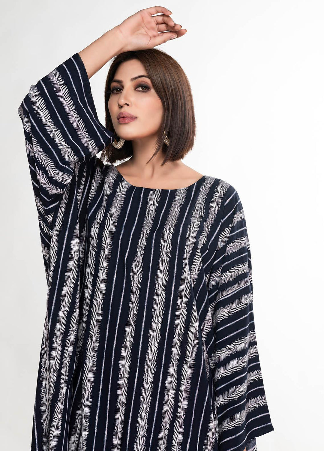 House of Vasli Casual Pret  Linen 2 Piece Dress HOV23CP AL0010-2023 Dark Blue suit with lines