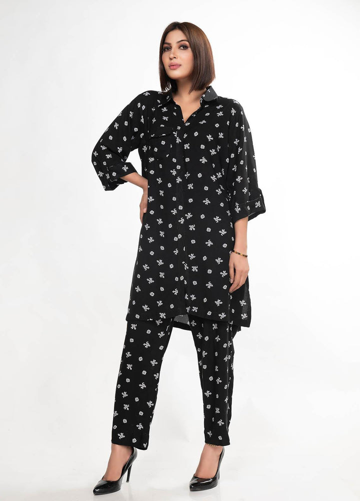 House of Vasli Casual Pret  Linen 2 Piece Dress HOV23CP AL0011-2023 Black with white Floral