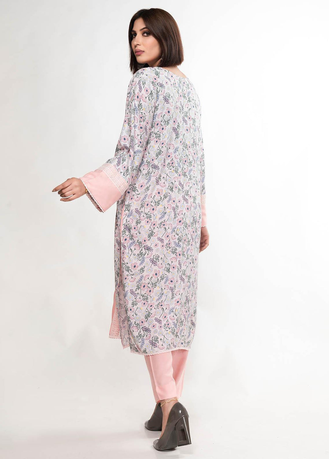 House of Vasli Casual Pret  Linen 2 Piece Dress HOV23CP AL0012-2023 Pink with White Lace