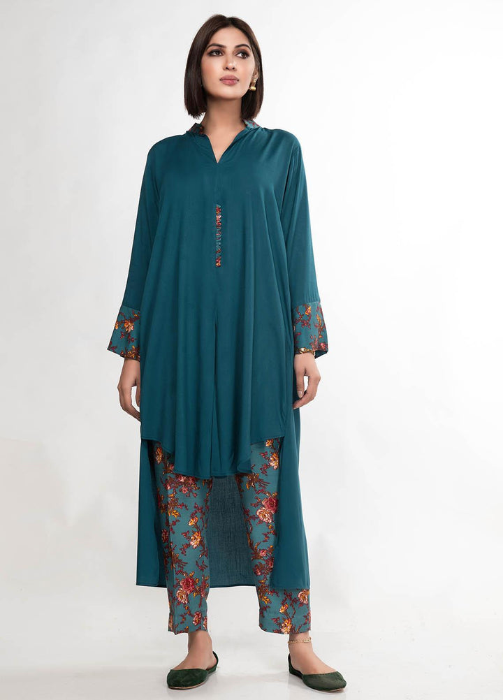 House of Vasli Casual Pret  Linen 2 Piece Dress HOV23CP AL0014-2023 Sea Green with Print pants