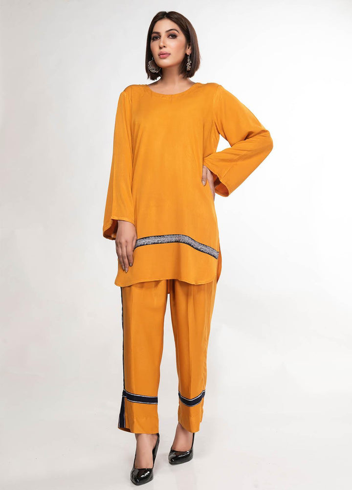 House of Vasli Casual Pret  Linen 2 Piece Dress HOV23CP AL002-2023 Mustard with Blue Strip