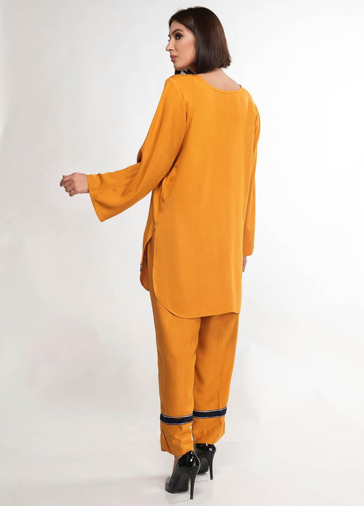 House of Vasli Casual Pret  Linen 2 Piece Dress HOV23CP AL002-2023 Mustard with Blue Strip