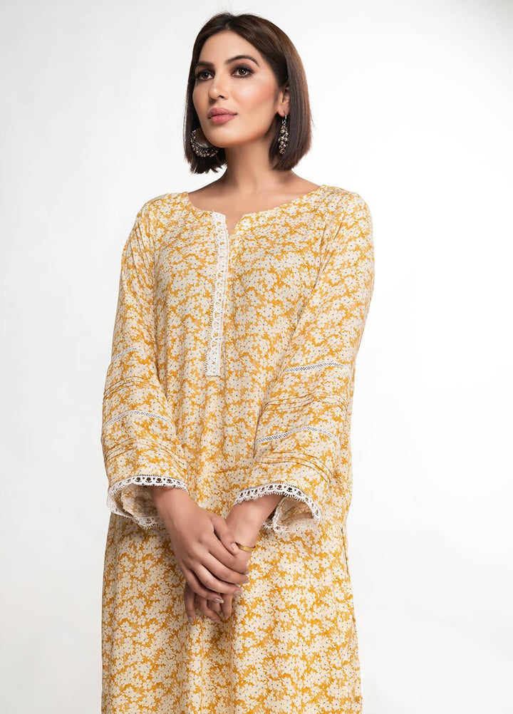 House of Vasli Casual Pret  Linen 2 Piece Dress HOV23CP AL003-2023 Yellow print linen with white lace
