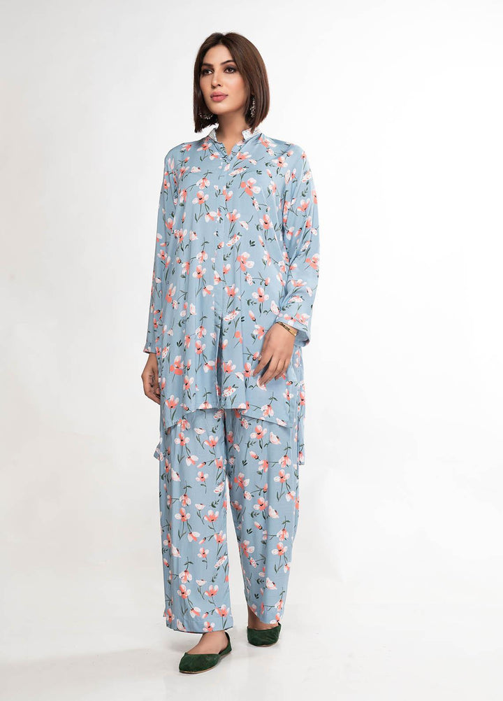 House of Vasli Casual Pret  Linen 2 Piece Dress HOV23CP AL004-2023 Blue with Floral Print