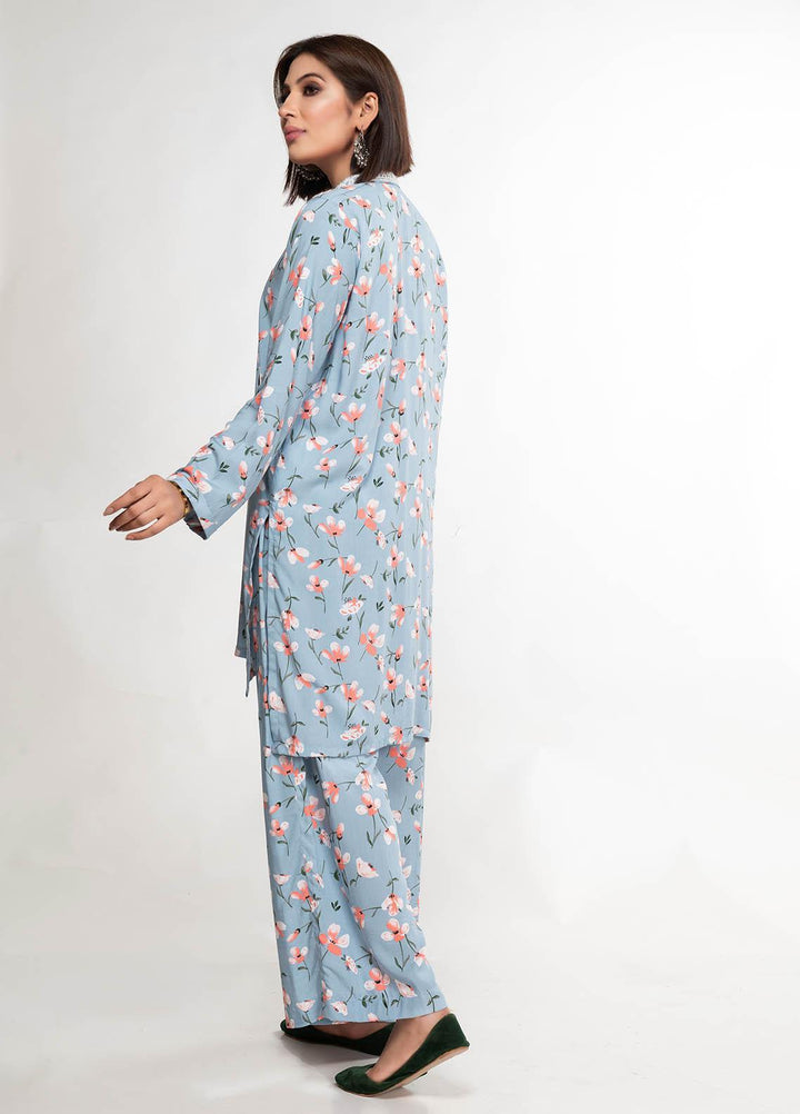 House of Vasli Casual Pret  Linen 2 Piece Dress HOV23CP AL004-2023 Blue with Floral Print