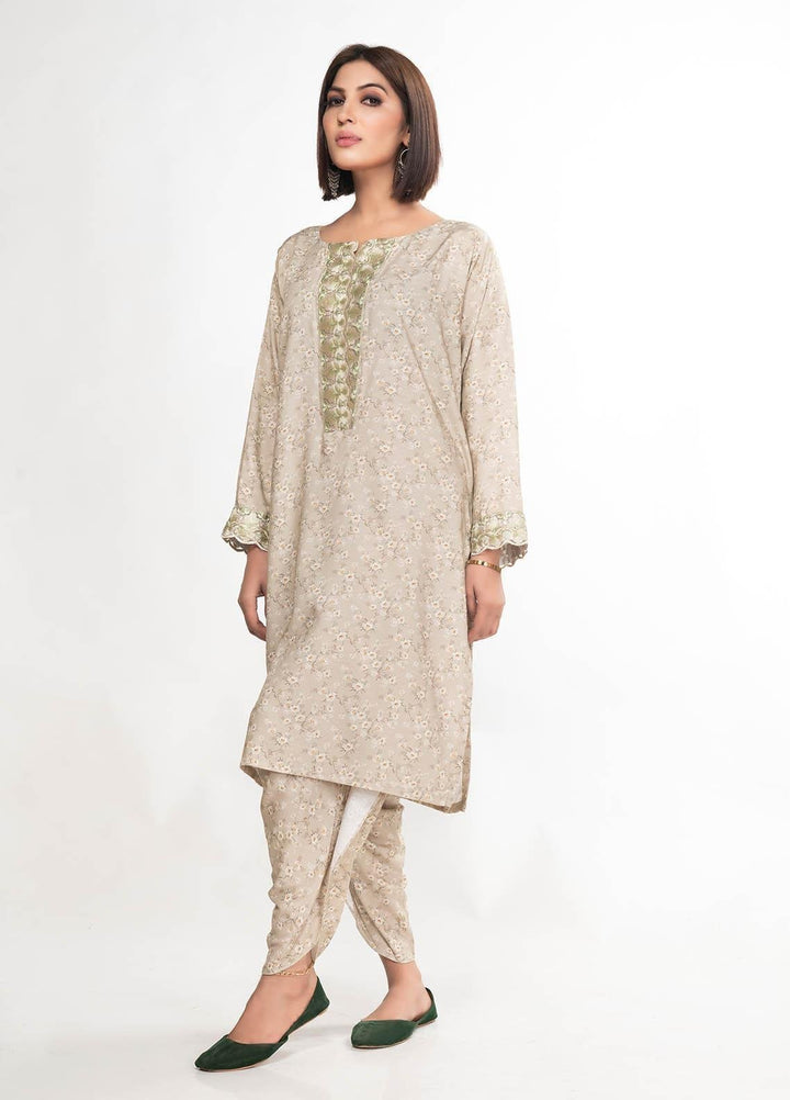 House of Vasli Casual Pret  Linen 2 Piece Dress HOV23CP AL005-2023 Olive Green with Lace