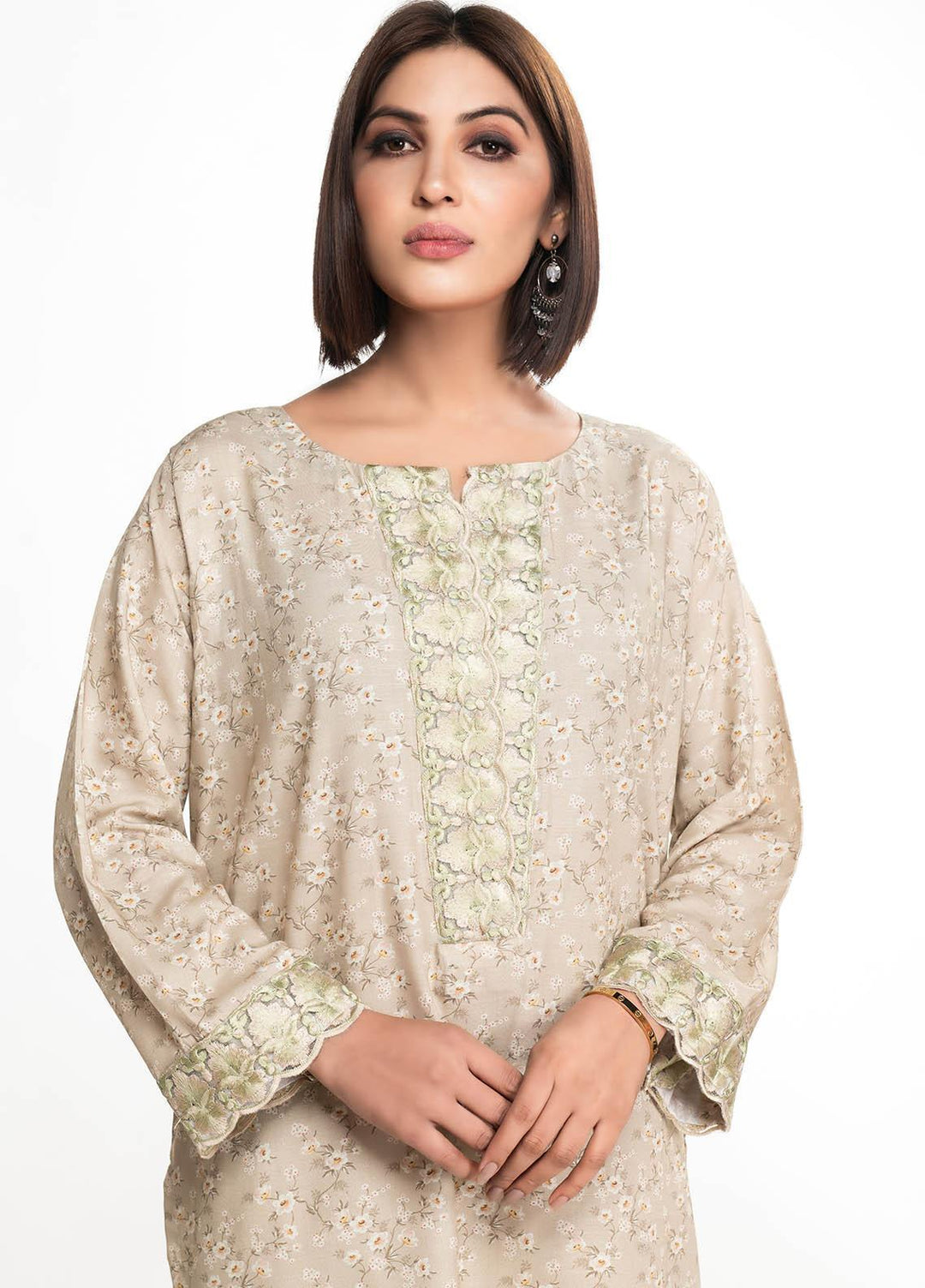House of Vasli Casual Pret  Linen 2 Piece Dress HOV23CP AL005-2023 Olive Green with Lace