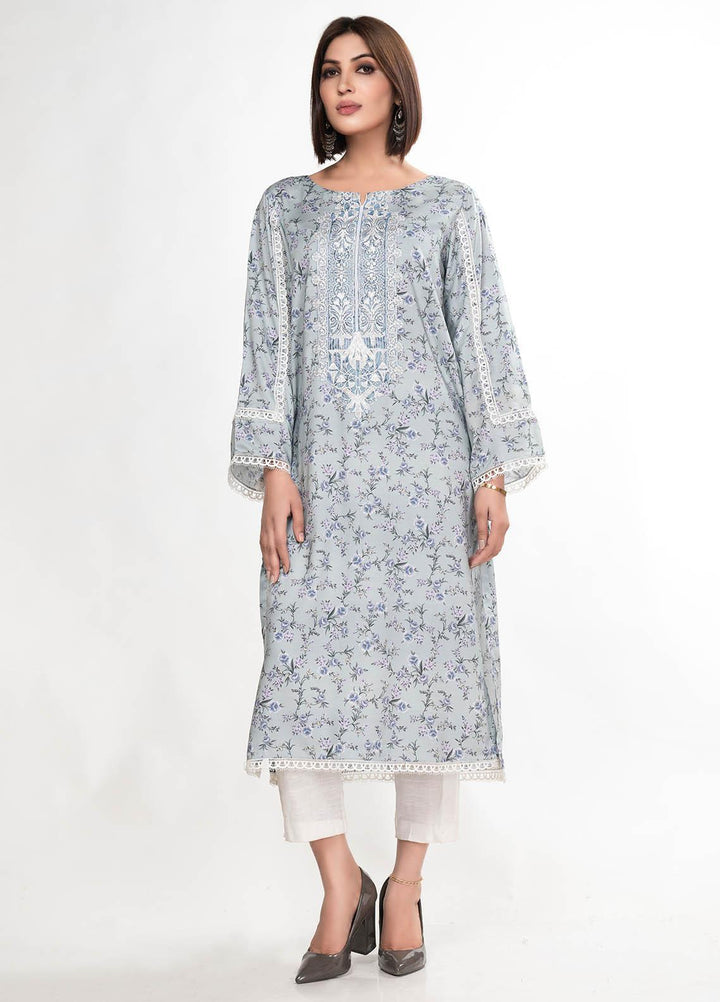 House of Vasli Casual Pret  Linen 2 Piece Dress HOV23CP AL008-2023 Ice blue with white lace