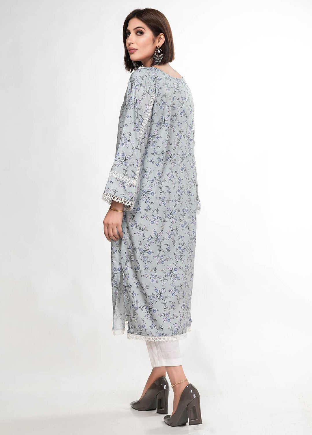 House of Vasli Casual Pret  Linen 2 Piece Dress HOV23CP AL008-2023 Ice blue with white lace