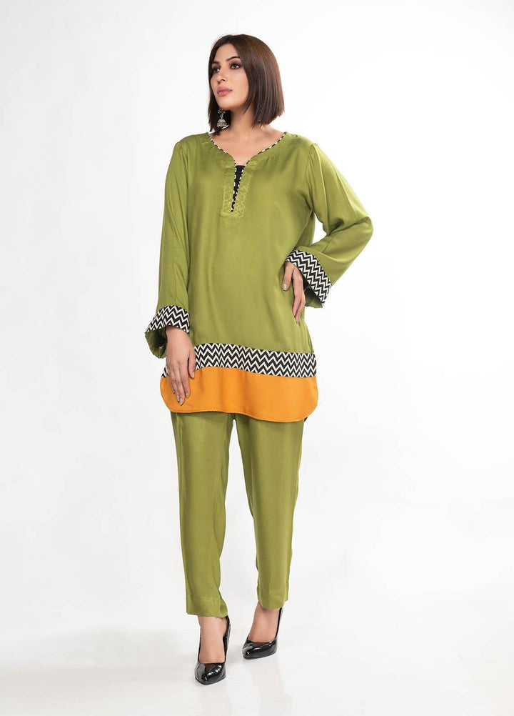 House of Vasli Casual Pret  Linen 2 Piece Dress HOV23CP AL009-2023 Green with zig zac