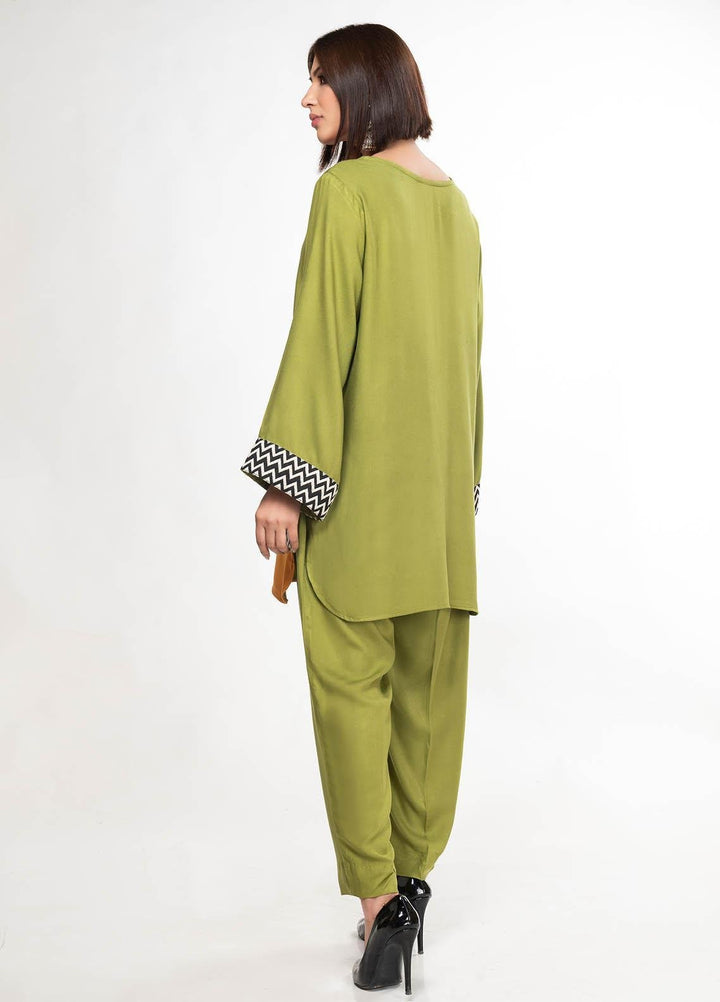 House of Vasli Casual Pret  Linen 2 Piece Dress HOV23CP AL009-2023 Green with zig zac