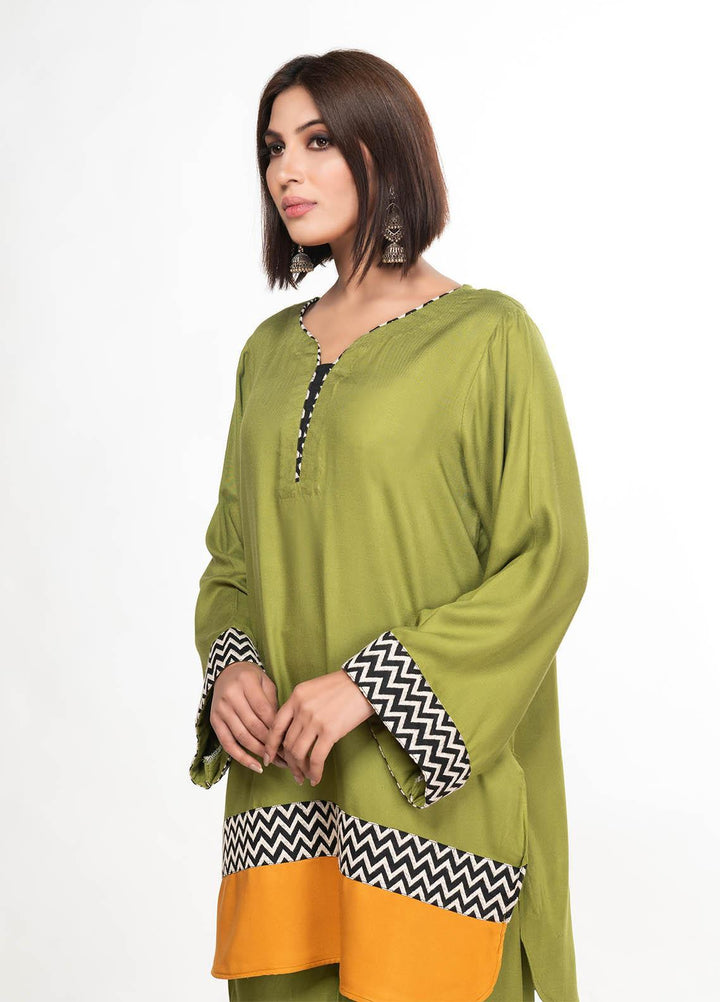 House of Vasli Casual Pret  Linen 2 Piece Dress HOV23CP AL009-2023 Green with zig zac