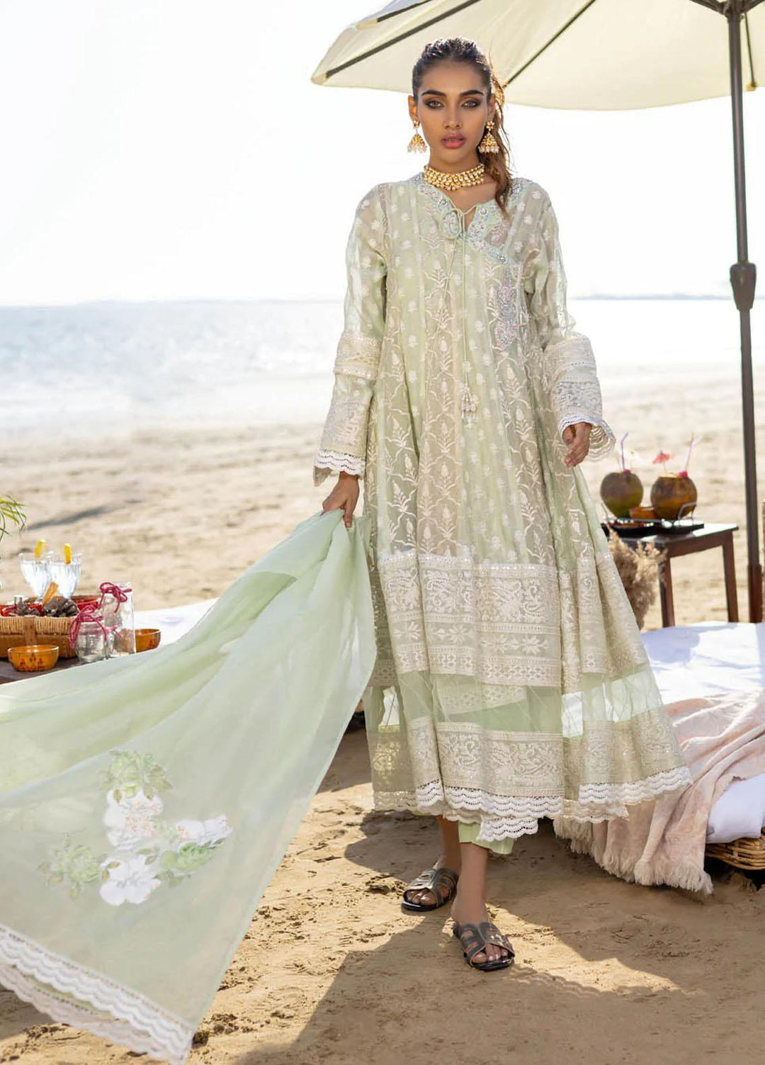 Hue Luxury Pret  Cotton Net Shirt HUP22TA Jade