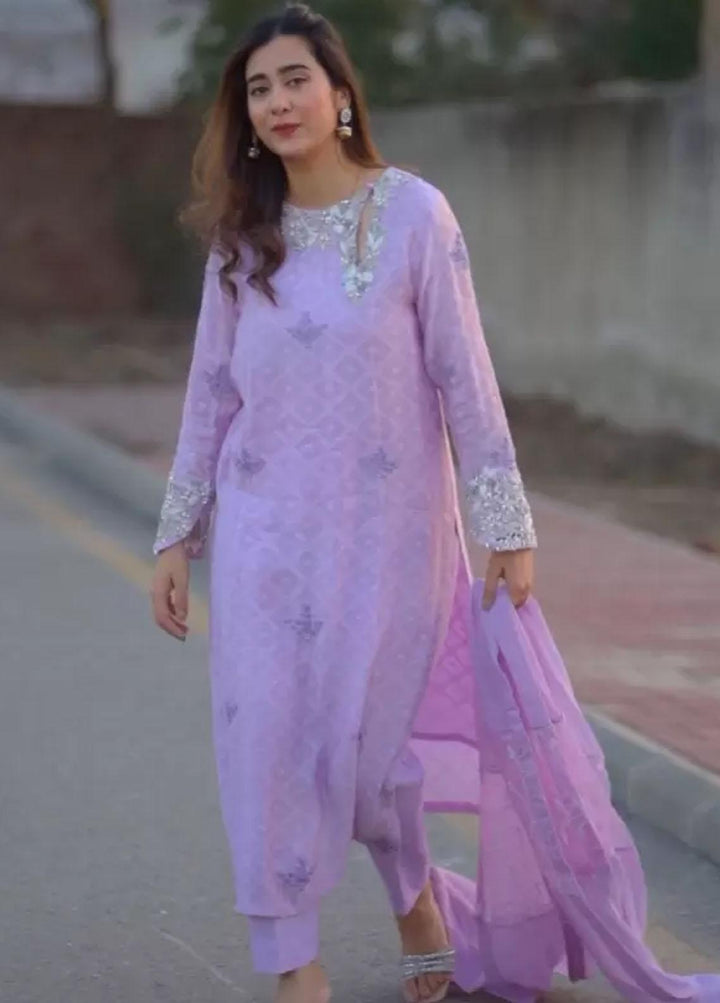 Hues Atelier Pret Embroidered Cotton Net 3 Piece Suit HA23LP Lilac Dreams