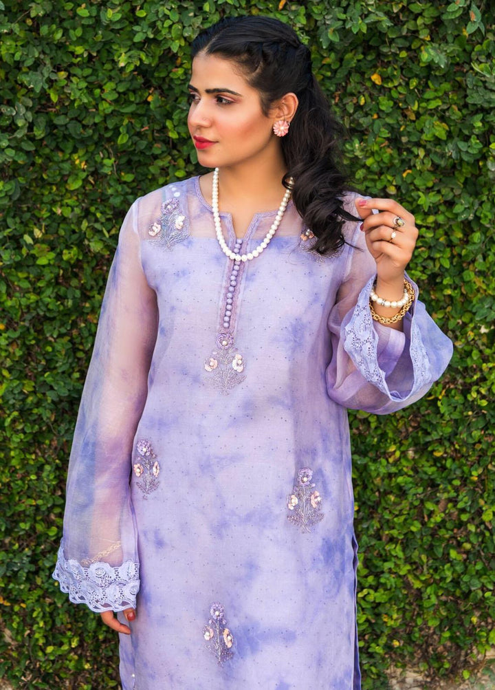 Hues Atelier Pret Embroidered Organza 3 Piece Suit HA23LP Lilac Tie And Dye