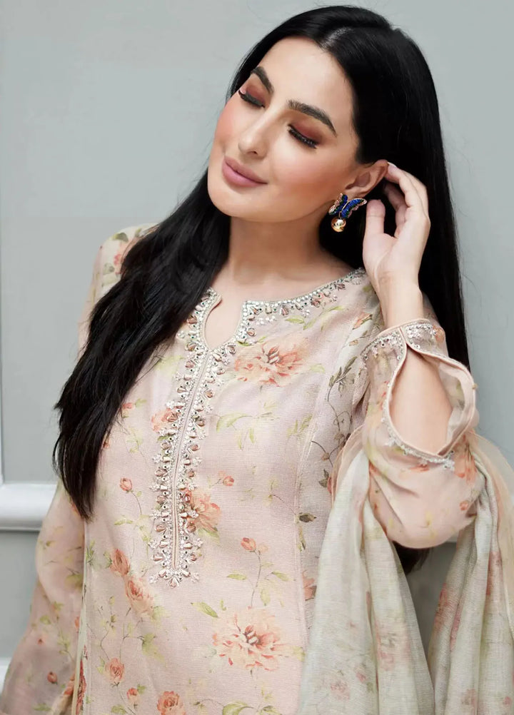 Hues Atelier Pret Embroidered Khaadi Cotton Net 3 Piece Suit Vintage Flora