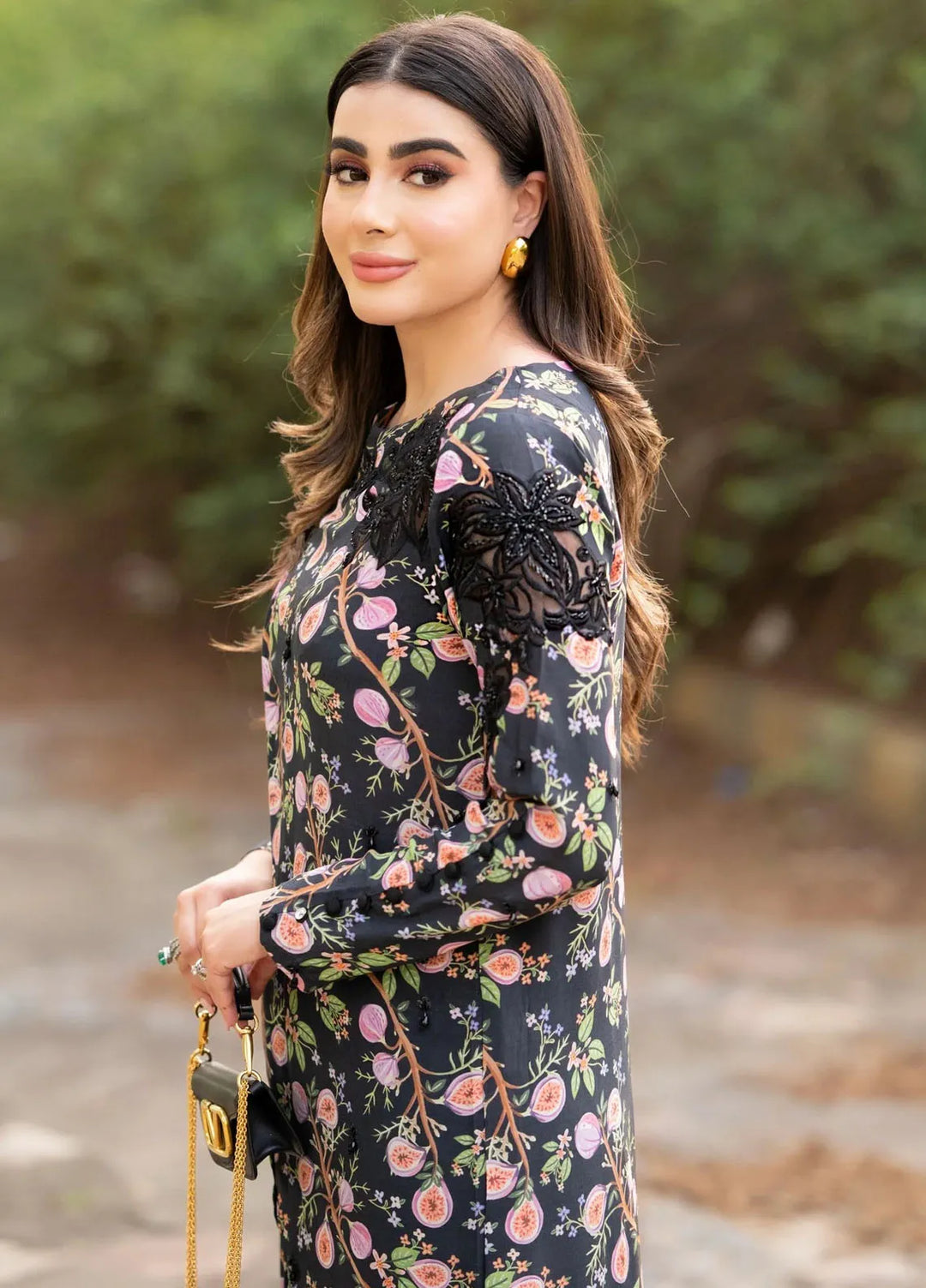 Hues Atelier Pret Printed Grip 2 Piece Suit Overlapped Black Set