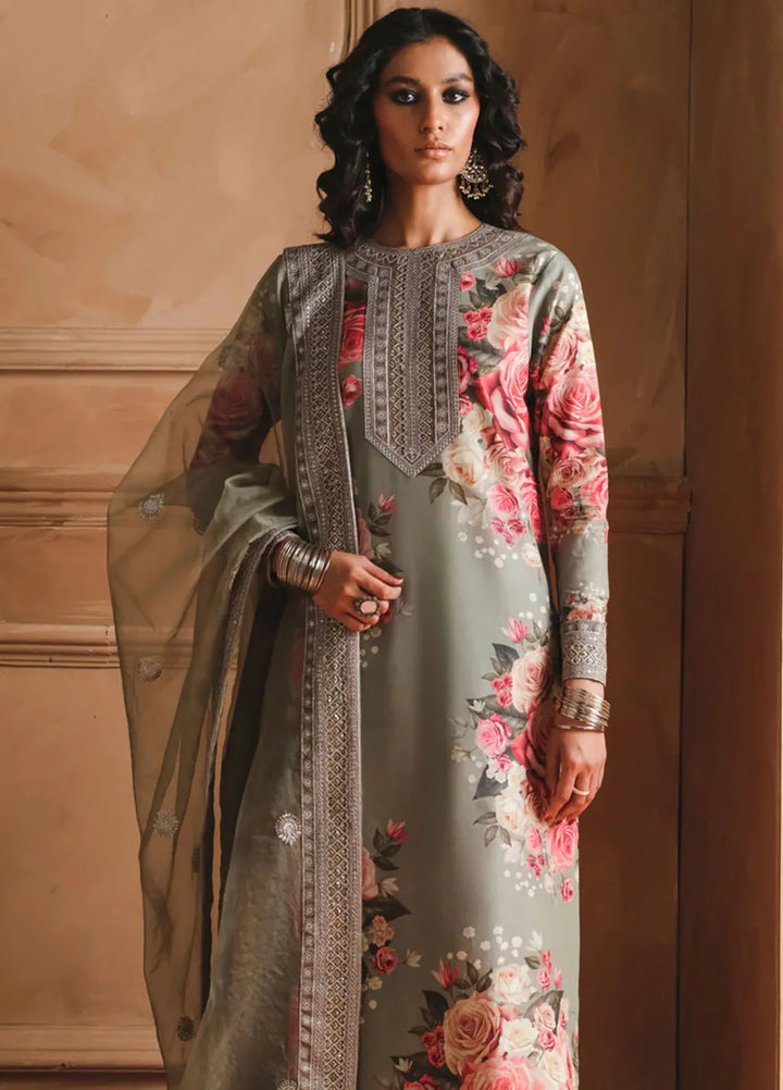 Humjoli Pret Embroidered Lawn 3 Piece Suit Olive Tree
