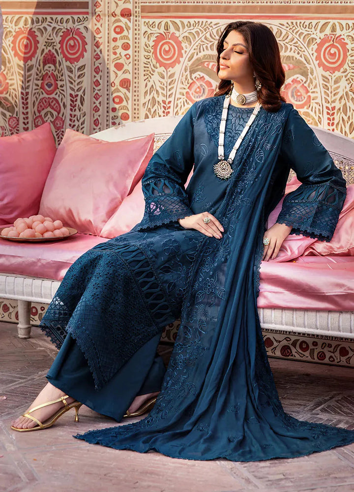 Husn e Jahan by Mahnur Embroidered Lawn Suits Unstitched 3 Piece MN25HJ Cyania - Summer Collection