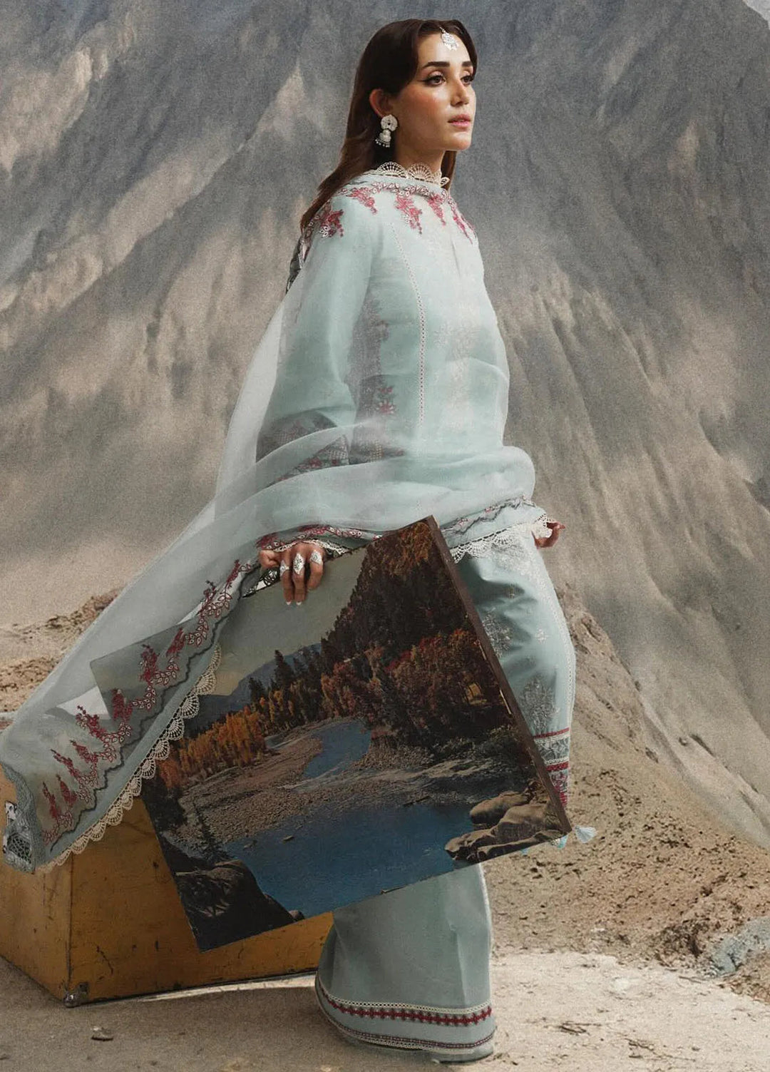 Hussain Rehar Embroidered Lawn Suit Unstitched 3 Piece HRRS24E Moraine - Festive Collection