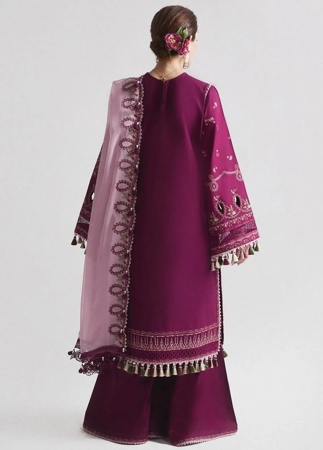 Hussain Rehar Embroidered Lawn Suit Unstitched 3 Piece HRRS24E Sangria - Festive Collection