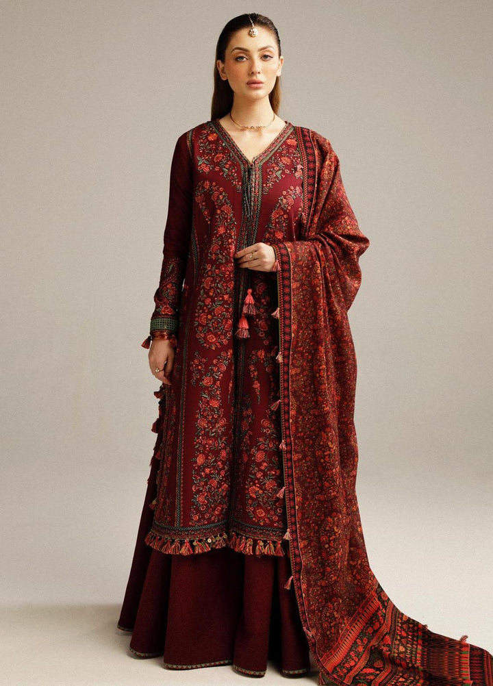 Hussain Rehar Embroidered Khaddar Suits Unstitched 3 Piece HRR23WU Ruby - Winter Collection