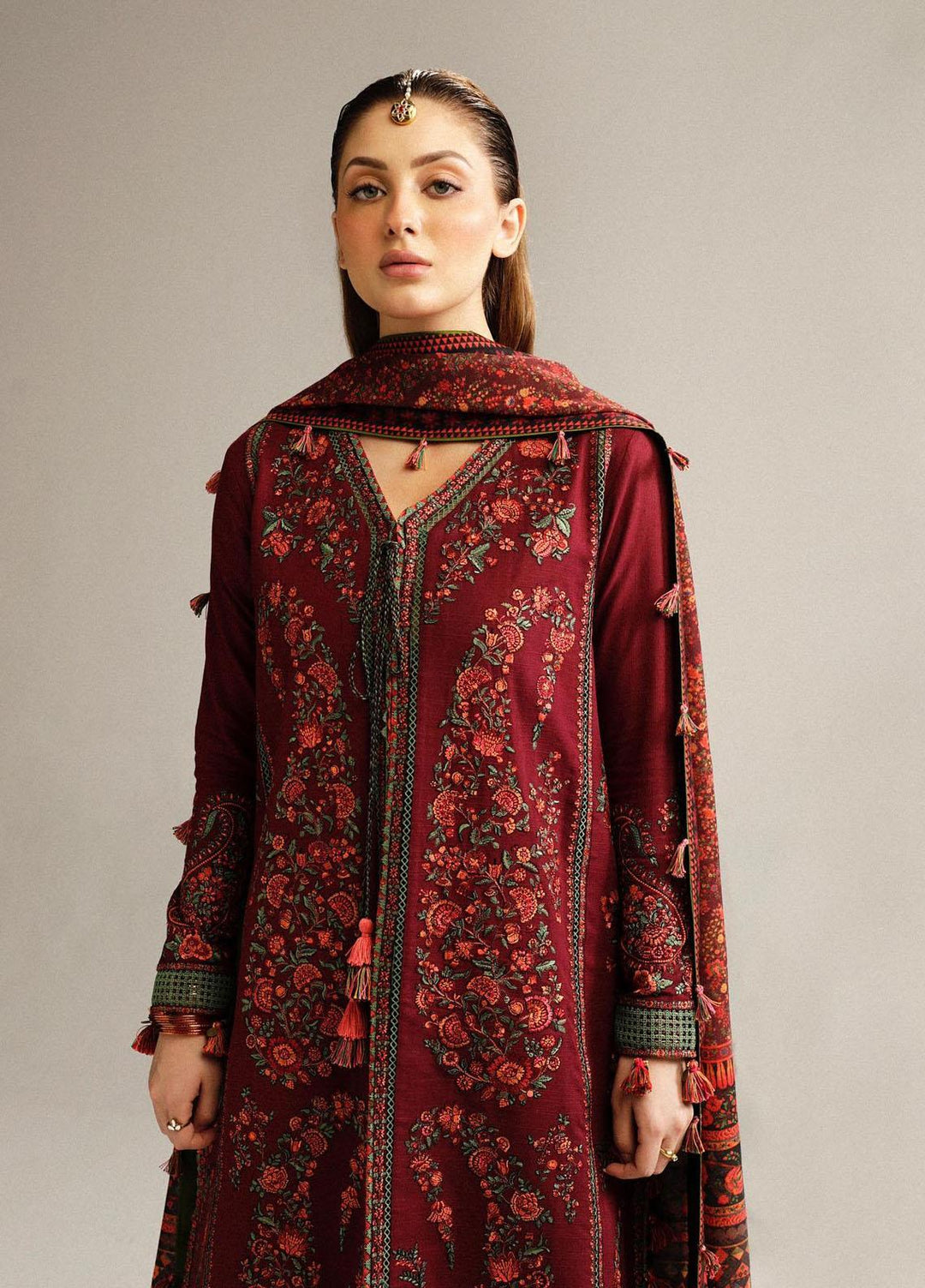Hussain Rehar Embroidered Khaddar Suits Unstitched 3 Piece HRR23WU Ruby - Winter Collection