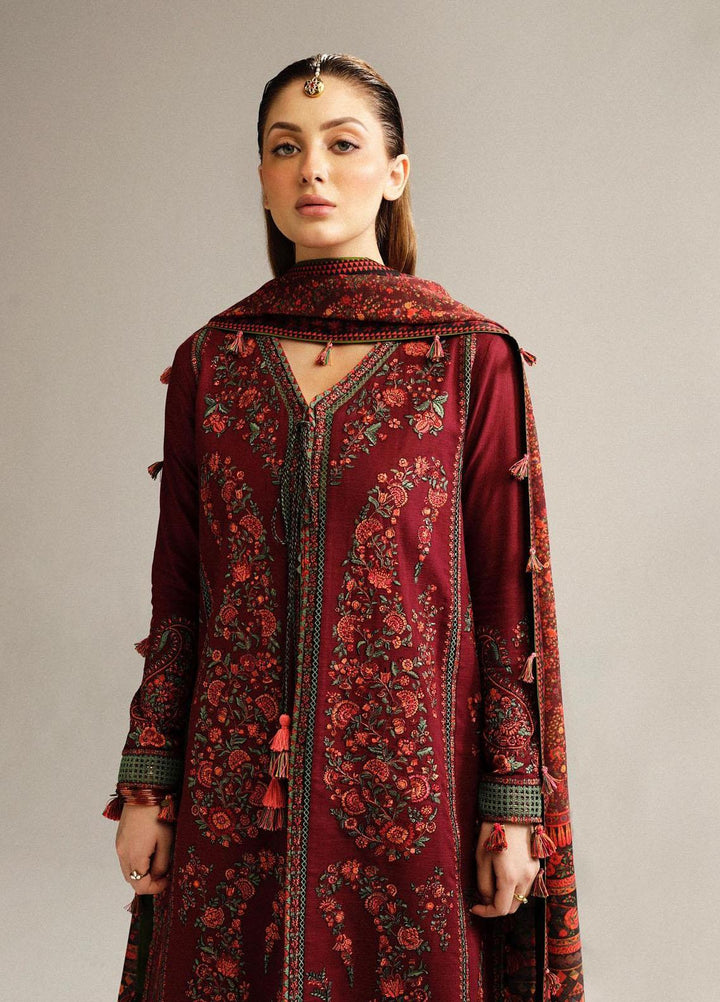 Hussain Rehar Embroidered Khaddar Suits Unstitched 3 Piece HRR23WU Ruby - Winter Collection