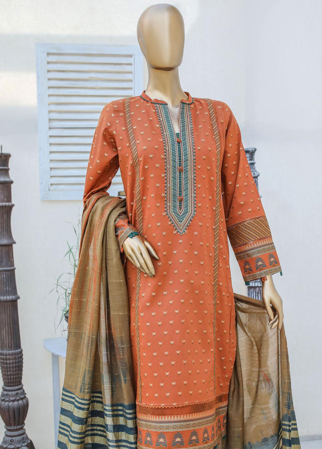 HZ Textiles Embroidered Jacquard Suits Unstitched 3 Piece HZ23A AJ-08 - Festive Collection