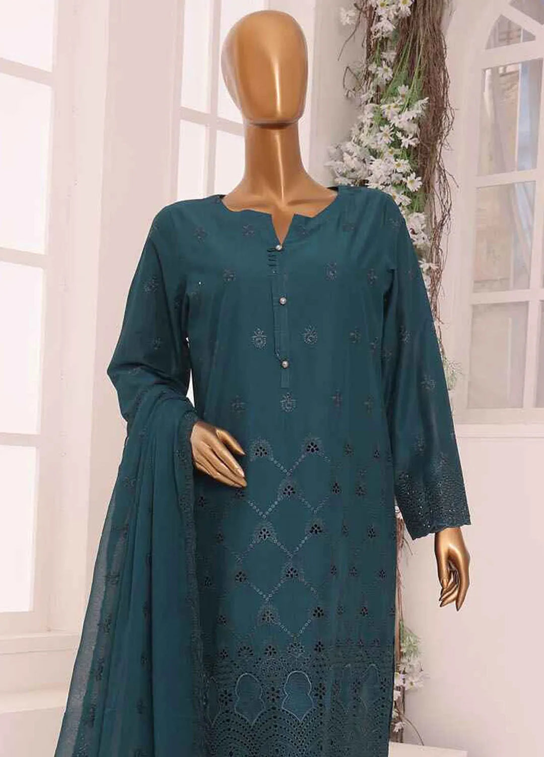 HZ Textiles Chikankari Lawn Suits Unstitched 3 Piece HZ25DC DCE-04 - Summer Collection
