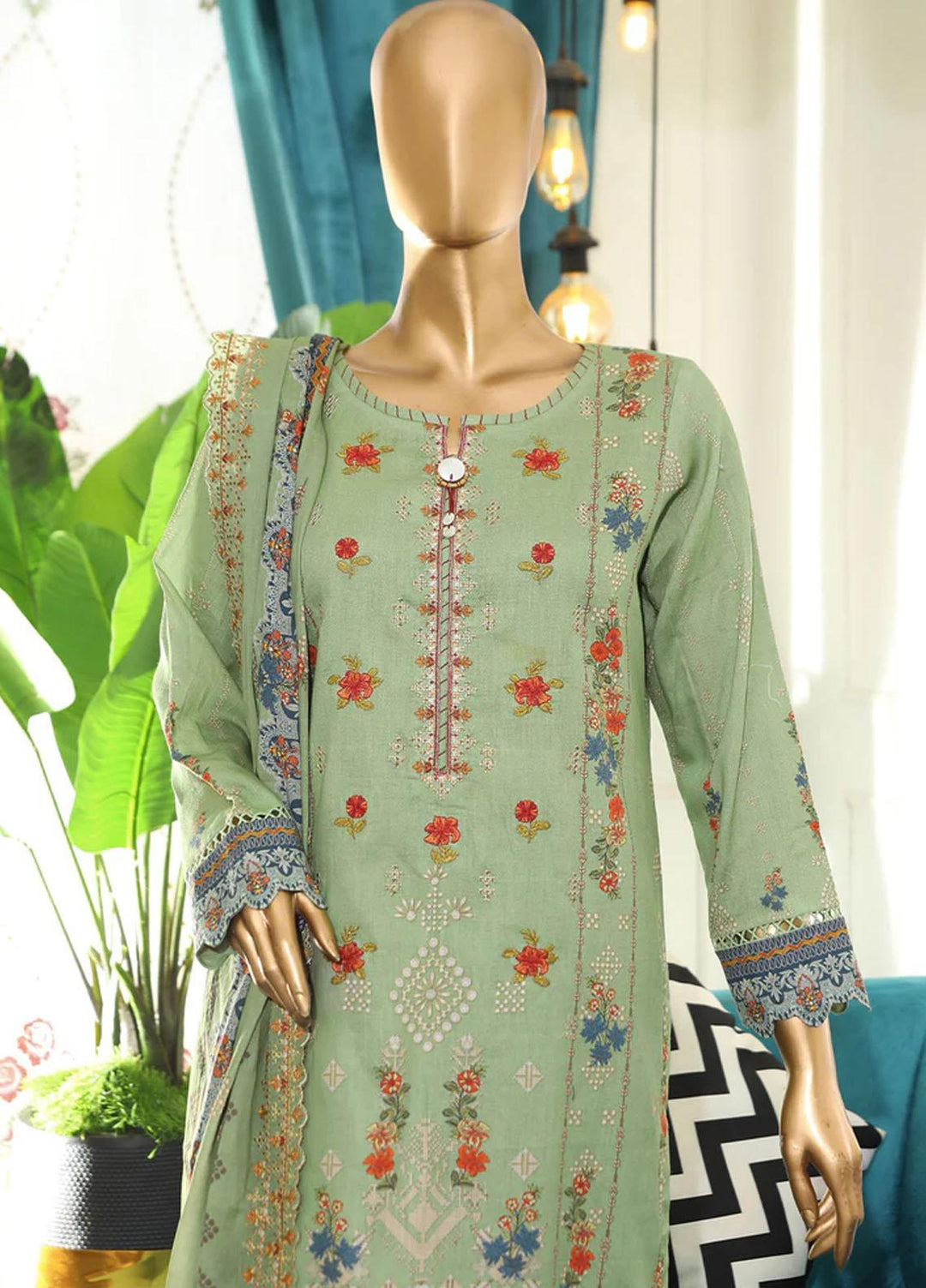 HZ Textiles Embroidered Cotton Suits Unstitched 3 Piece HZ22DKC DKC-1193-A - Winter Collection