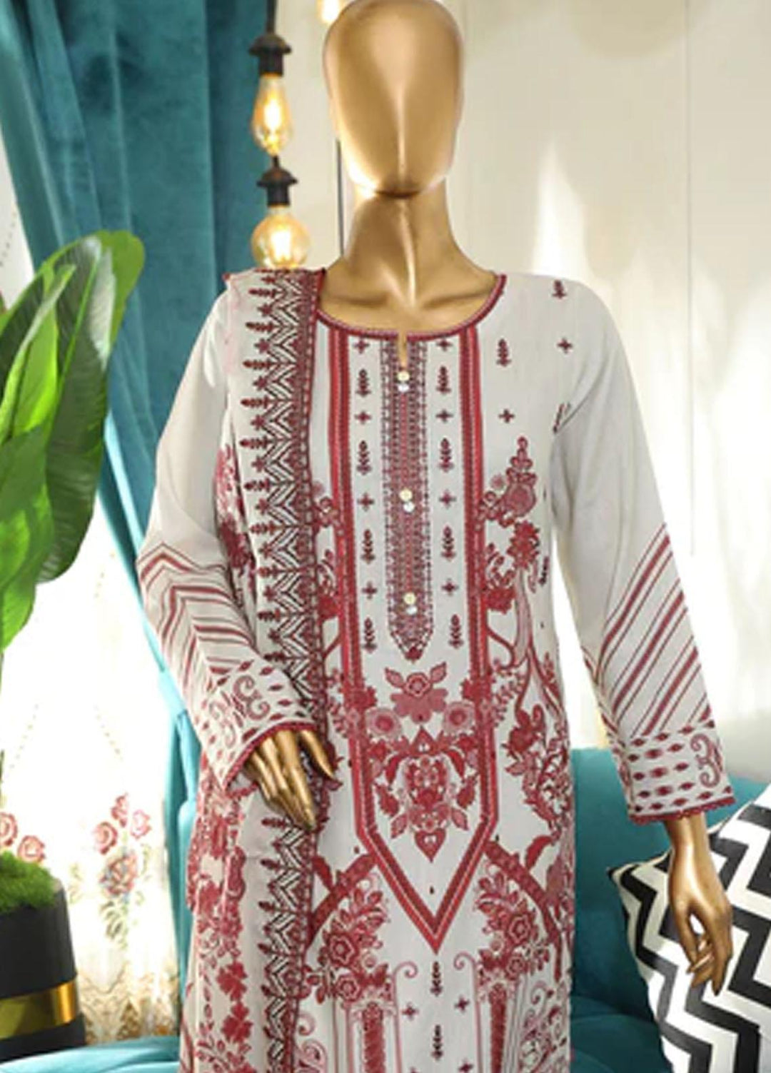 HZ Textiles Embroidered Cotton Suits Unstitched 3 Piece HZ22DKC DKC-1196-A - Winter Collection