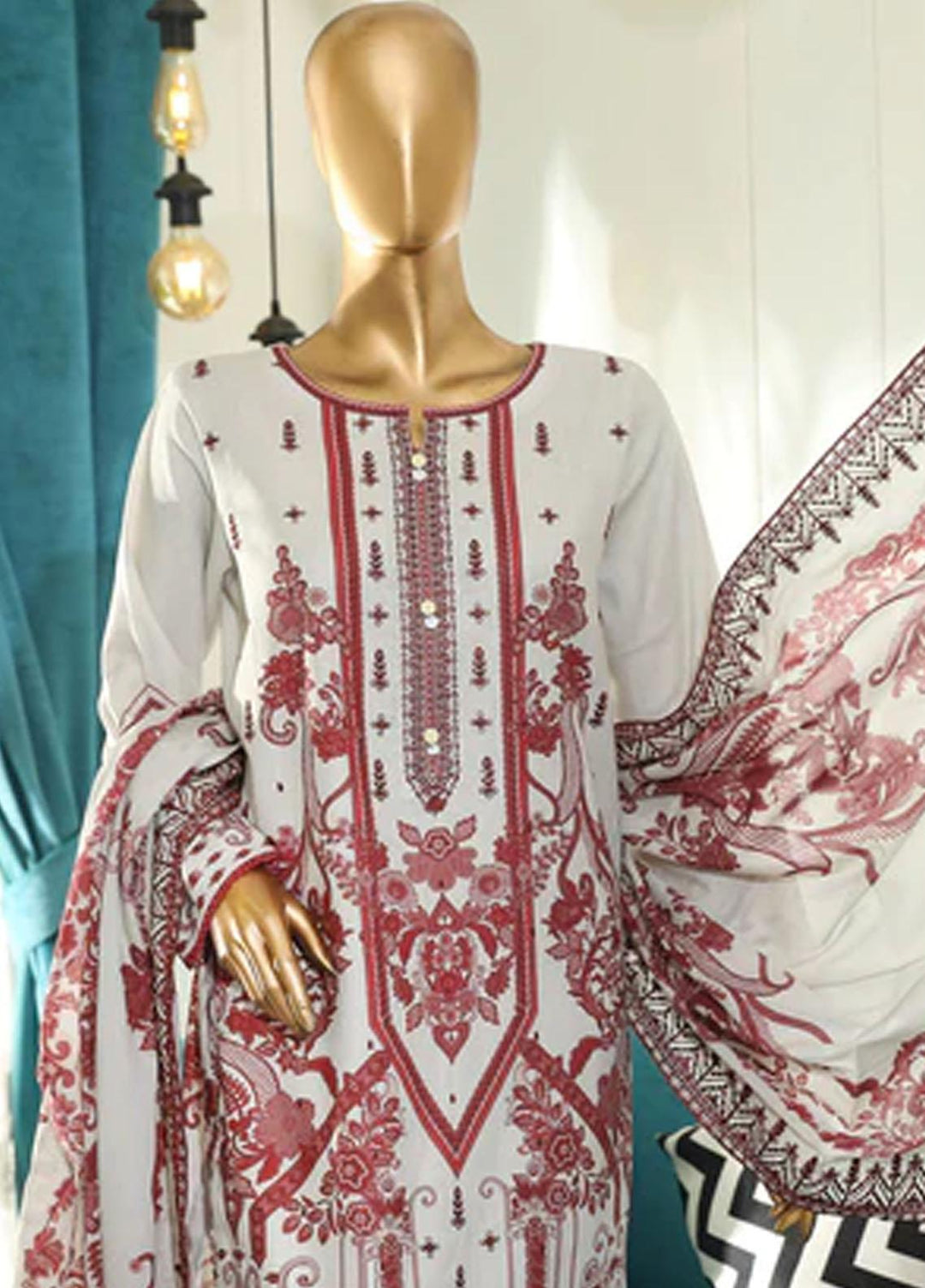 HZ Textiles Embroidered Cotton Suits Unstitched 3 Piece HZ22DKC DKC-1196-A - Winter Collection