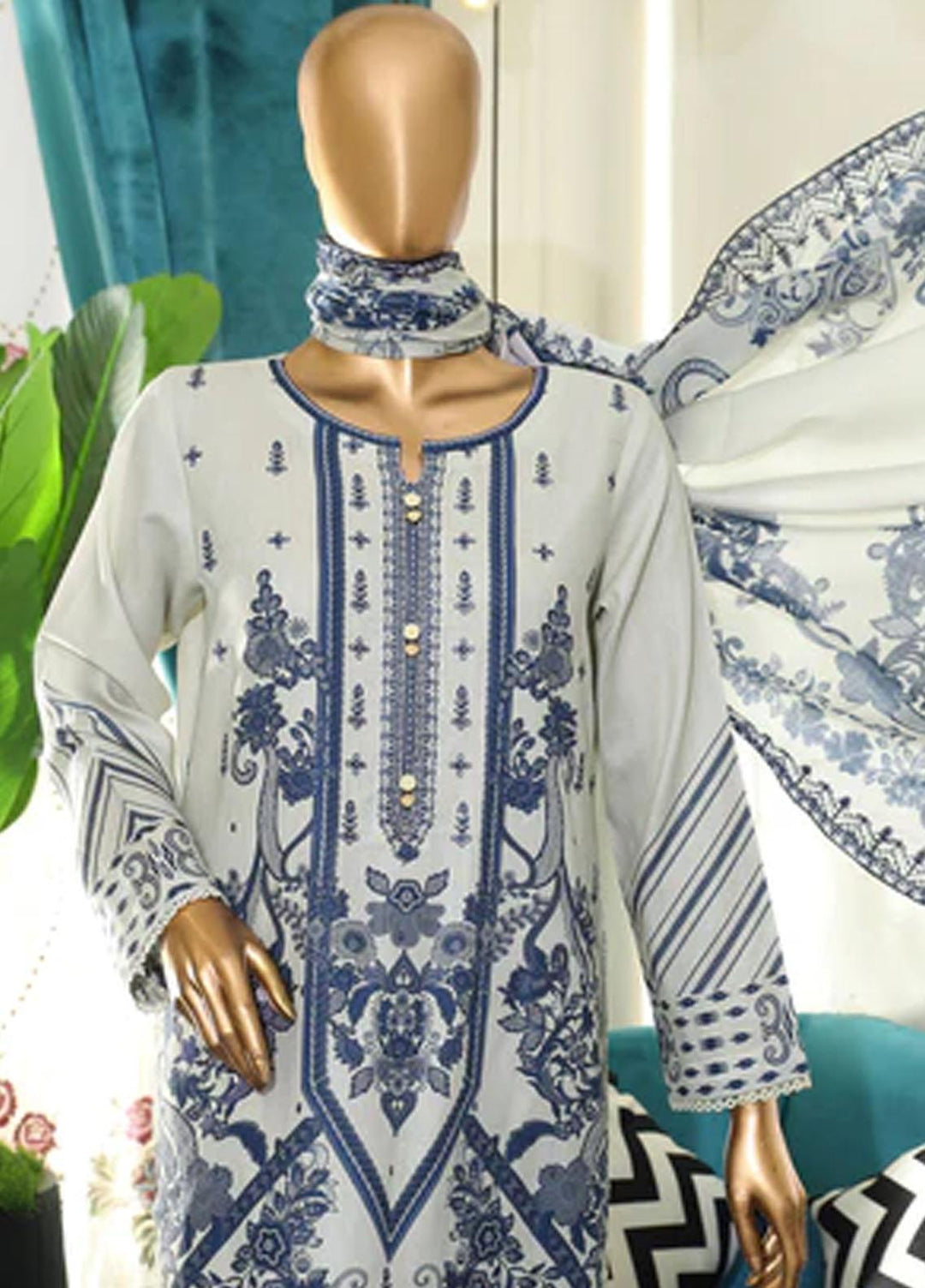 HZ Textiles Embroidered Cotton Suits Unstitched 3 Piece HZ22DKC DKC-1196-B - Winter Collection