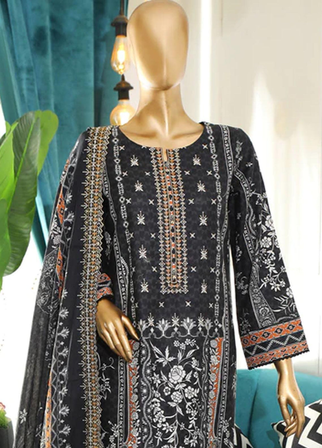 HZ Textiles Embroidered Cotton Suits Unstitched 3 Piece HZ22DKC DKC-11990 - Winter Collection