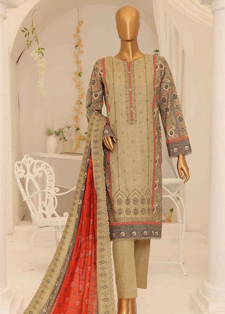 Hz Textiles Embroidered Khaddar Suit Unstitched 3 Piece HZ24K PKE-01 - Winter Collection