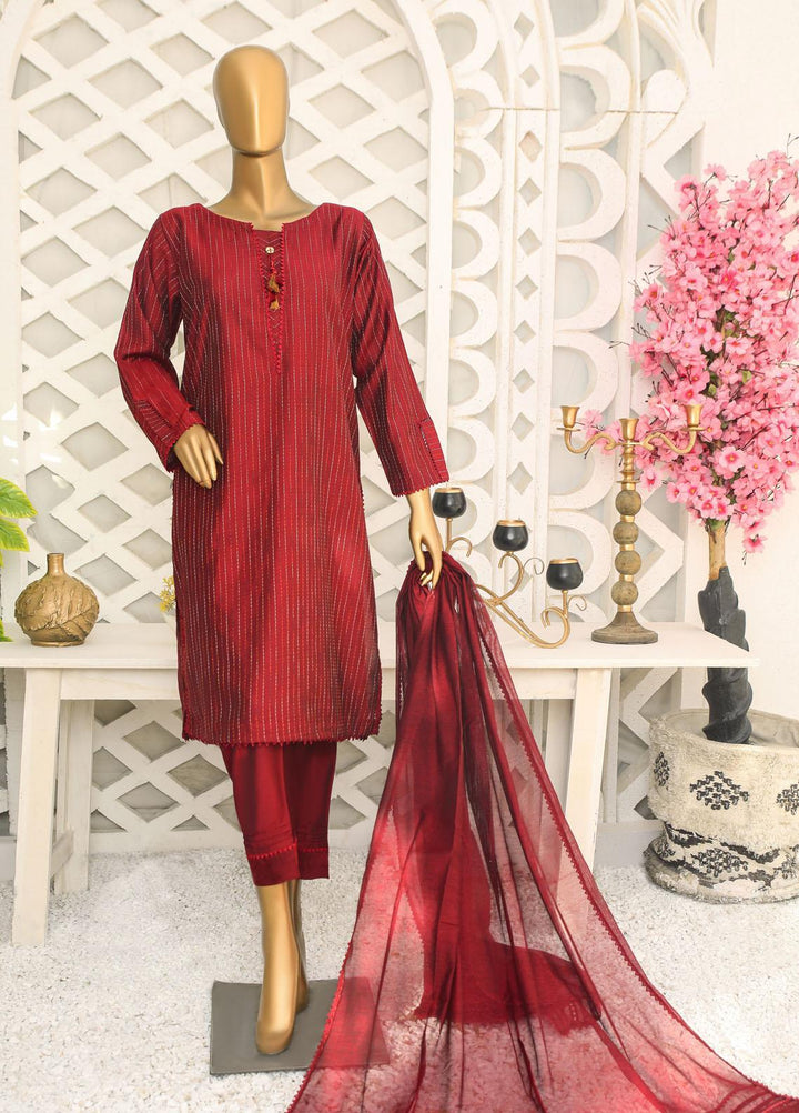 HZ Textiles Casual Pret  Yarn 3 Piece Suit 1B Maroon