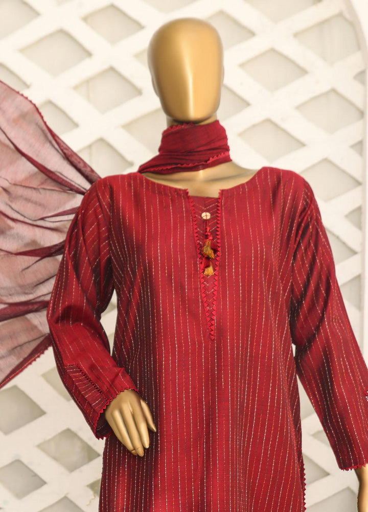 HZ Textiles Casual Pret  Yarn 3 Piece Suit 1B Maroon